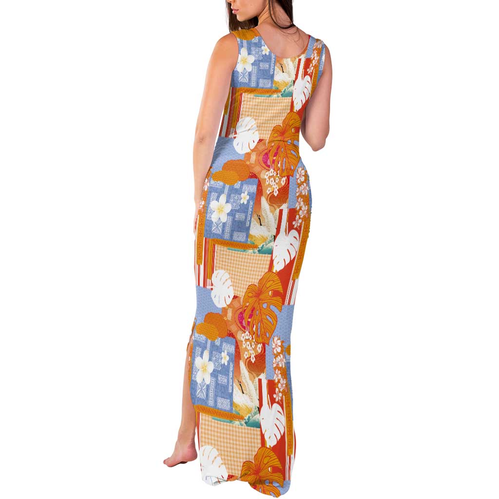 Hawaiian and Japanese Culture Together Tank Maxi Dress Palaka Japanese Art and Tropical Motif Tribal Patchwork LT03 - Polynesian Pride