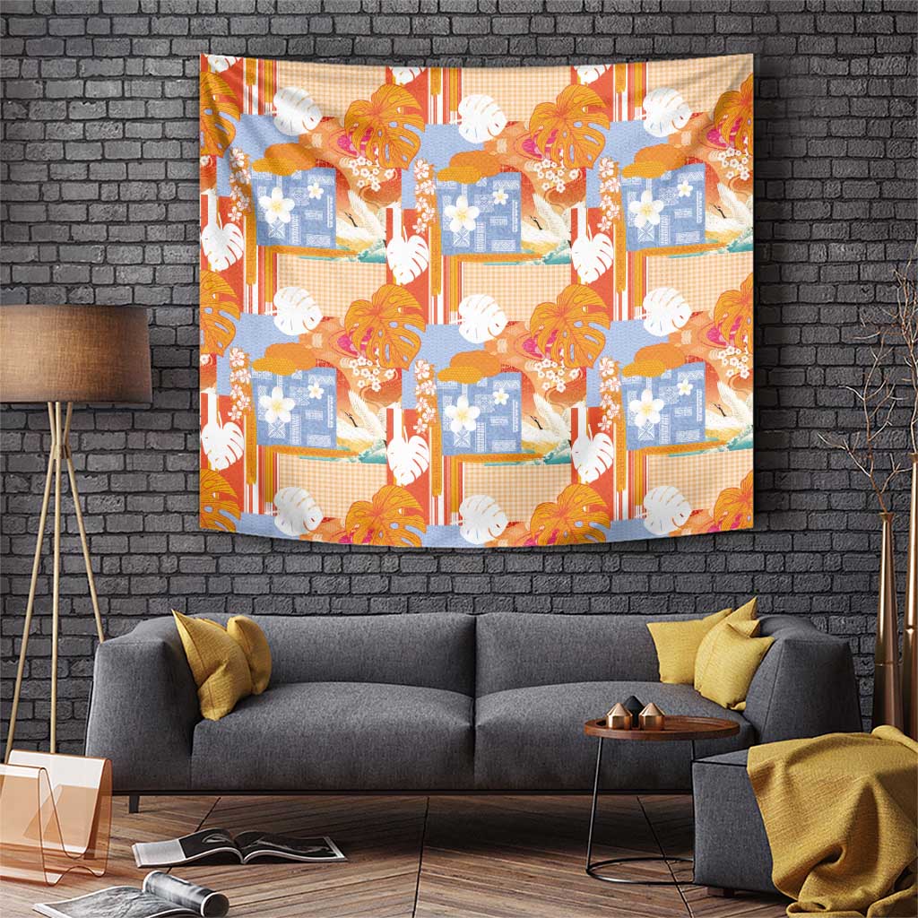 Hawaiian and Japanese Culture Together Tapestry Palaka Japanese Art and Tropical Motif Tribal Patchwork LT03 Multicolor - Polynesian Pride