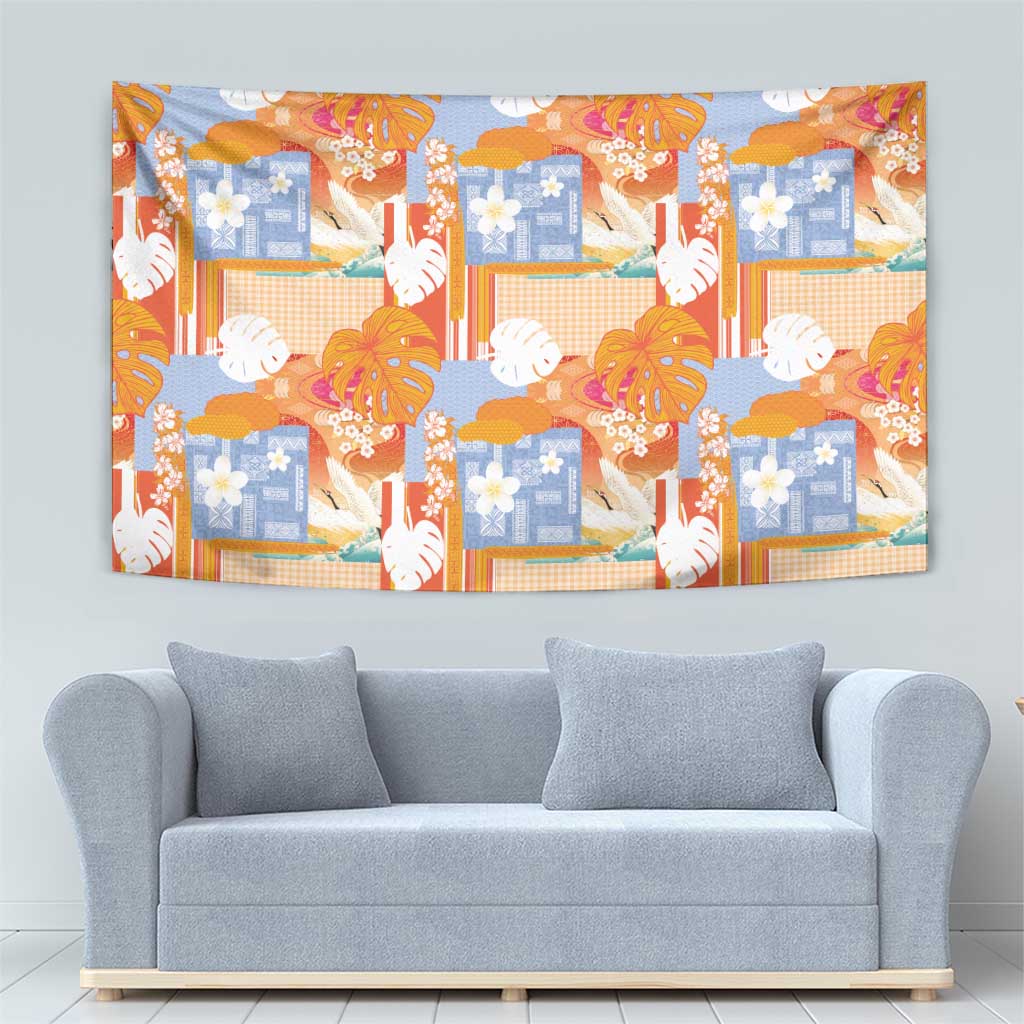 Hawaiian and Japanese Culture Together Tapestry Palaka Japanese Art and Tropical Motif Tribal Patchwork LT03 - Polynesian Pride
