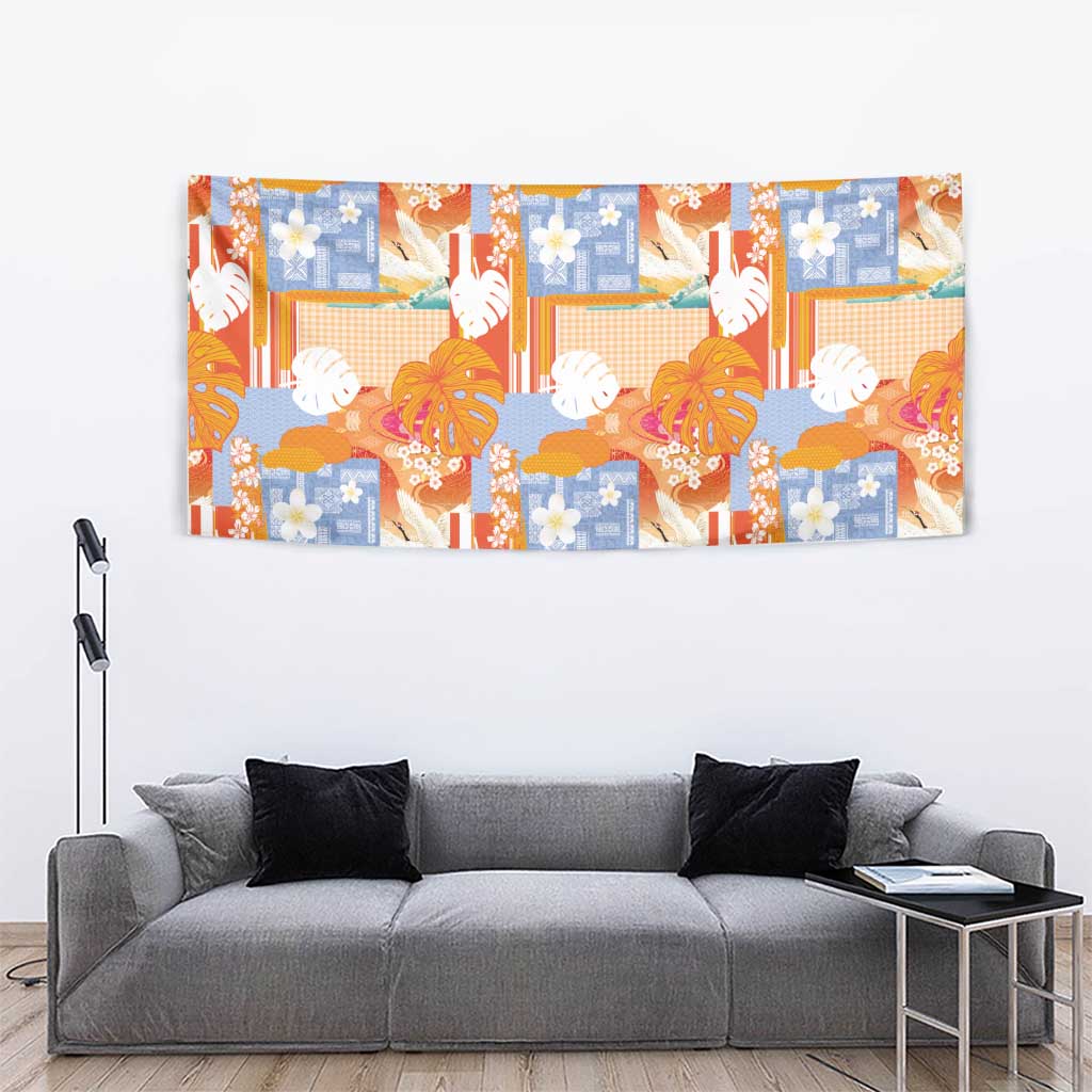 Hawaiian and Japanese Culture Together Tapestry Palaka Japanese Art and Tropical Motif Tribal Patchwork LT03 - Polynesian Pride