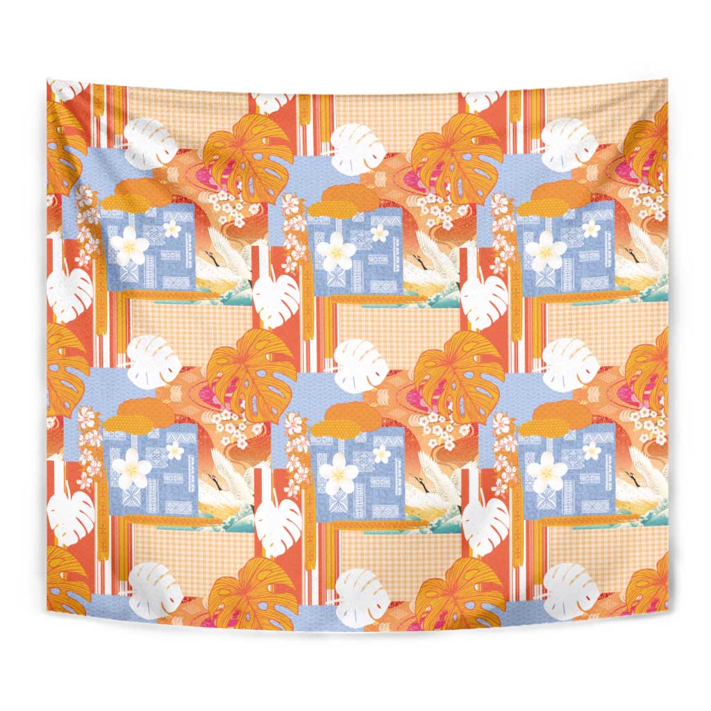 Hawaiian and Japanese Culture Together Tapestry Palaka Japanese Art and Tropical Motif Tribal Patchwork LT03 - Polynesian Pride