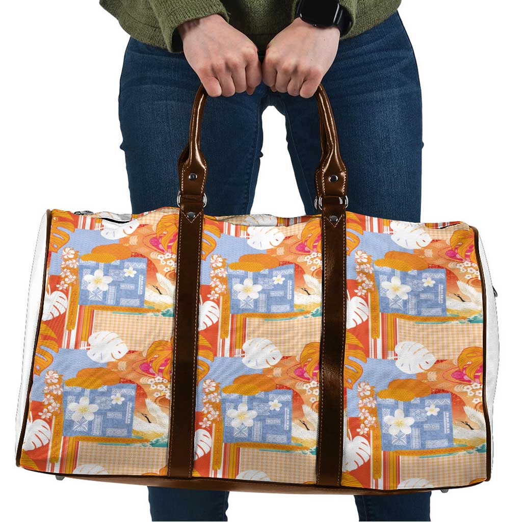 Hawaiian and Japanese Culture Together Travel Bag Palaka Japanese Art and Tropical Motif Tribal Patchwork LT03 Multicolor - Polynesian Pride