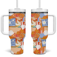Hawaiian and Japanese Culture Together Tumbler With Handle Palaka Japanese Art and Tropical Motif Tribal Patchwork LT03 One Size: 40 oz Multicolor - Polynesian Pride