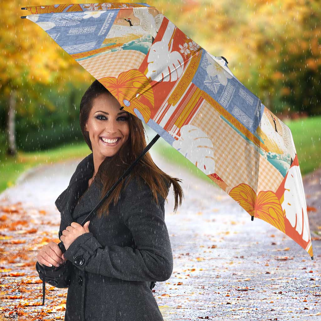 Hawaiian and Japanese Culture Together Umbrella Palaka Japanese Art and Tropical Motif Tribal Patchwork LT03 - Polynesian Pride