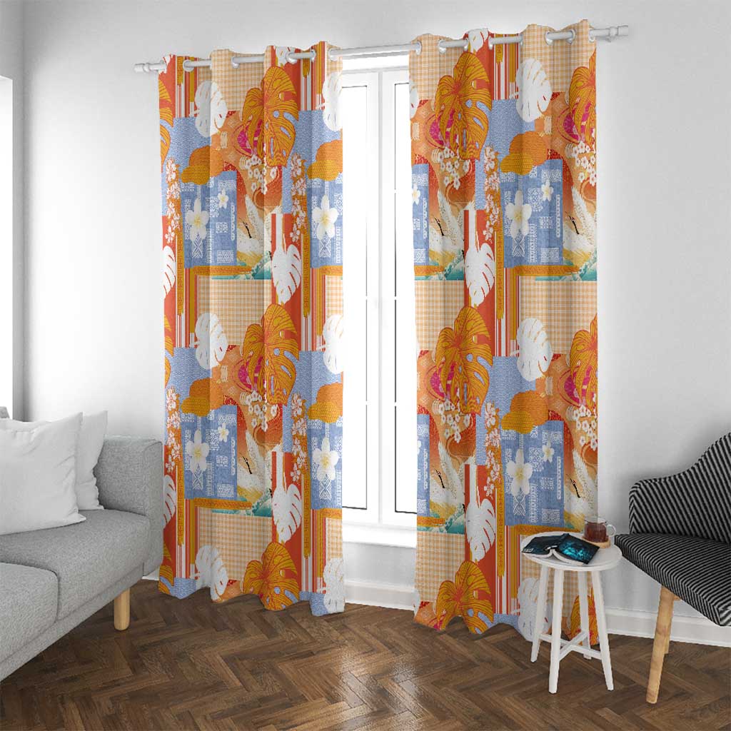 Hawaiian and Japanese Culture Together Window Curtain Palaka Japanese Art and Tropical Motif Tribal Patchwork LT03 With Grommets Multicolor - Polynesian Pride