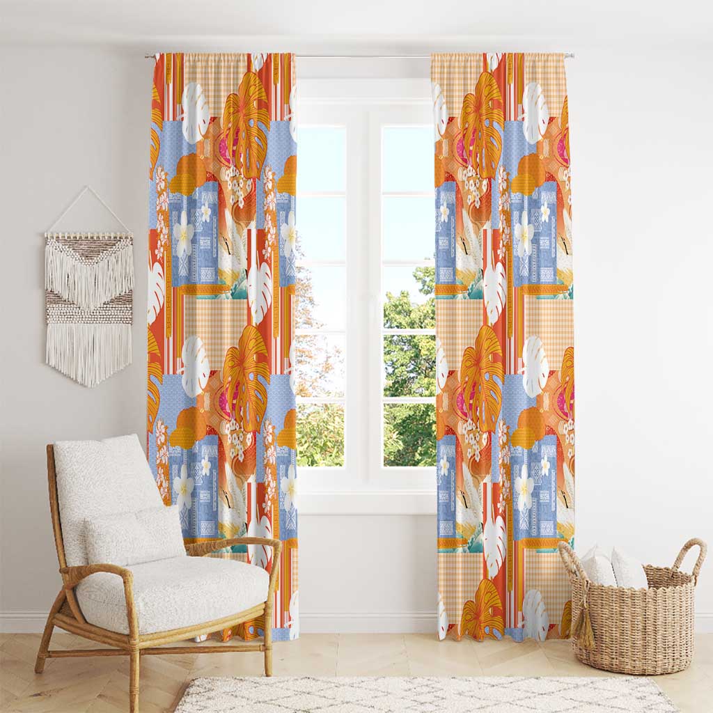 Hawaiian and Japanese Culture Together Window Curtain Palaka Japanese Art and Tropical Motif Tribal Patchwork LT03 - Polynesian Pride