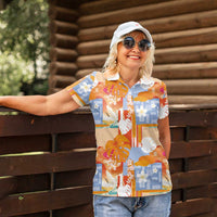 Hawaiian and Japanese Culture Together Women Polo Shirt Palaka Japanese Art and Tropical Motif Tribal Patchwork LT03 - Polynesian Pride