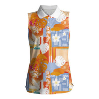 Hawaiian and Japanese Culture Together Women Sleeveless Polo Shirt Palaka Japanese Art and Tropical Motif Tribal Patchwork LT03 Female Multicolor - Polynesian Pride