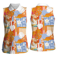 Hawaiian and Japanese Culture Together Women Sleeveless Polo Shirt Palaka Japanese Art and Tropical Motif Tribal Patchwork LT03 - Polynesian Pride