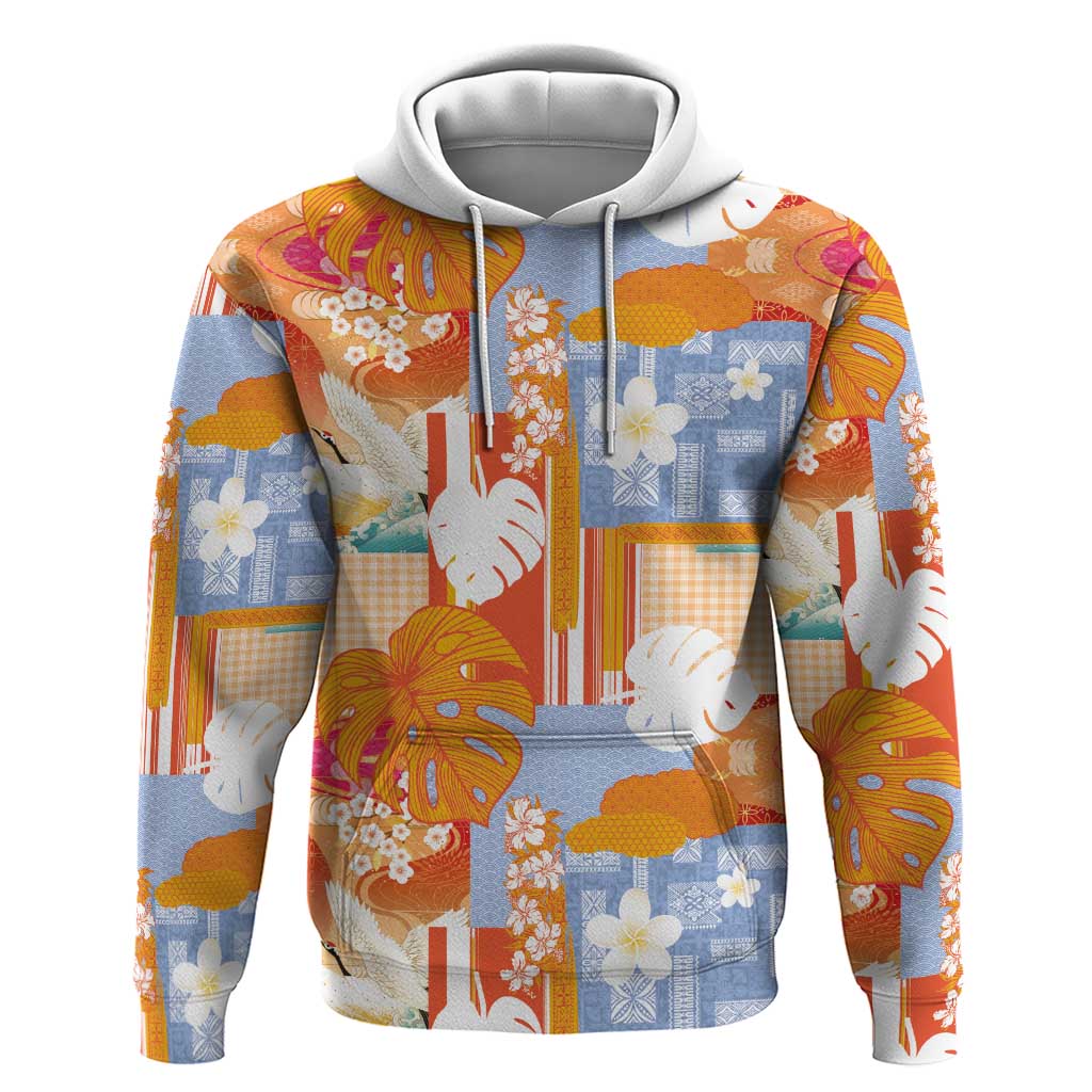 Hawaiian and Japanese Culture Together Zip Hoodie Palaka Japanese Art and Tropical Motif Tribal Patchwork LT03 Pullover Hoodie Multicolor - Polynesian Pride