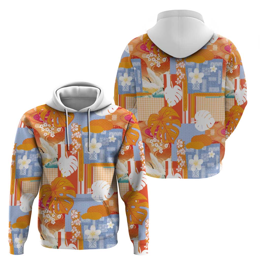 Hawaiian and Japanese Culture Together Zip Hoodie Palaka Japanese Art and Tropical Motif Tribal Patchwork LT03 - Polynesian Pride