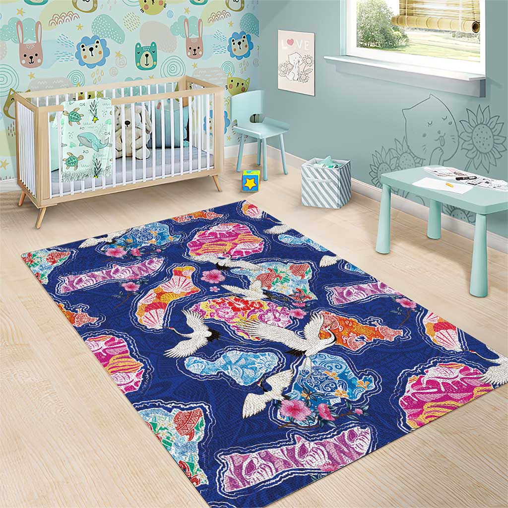 Hawaiian and Japanese Culture Together Area Rug Hawaiian Archipelago Shape Sea Animals LT03 - Polynesian Pride