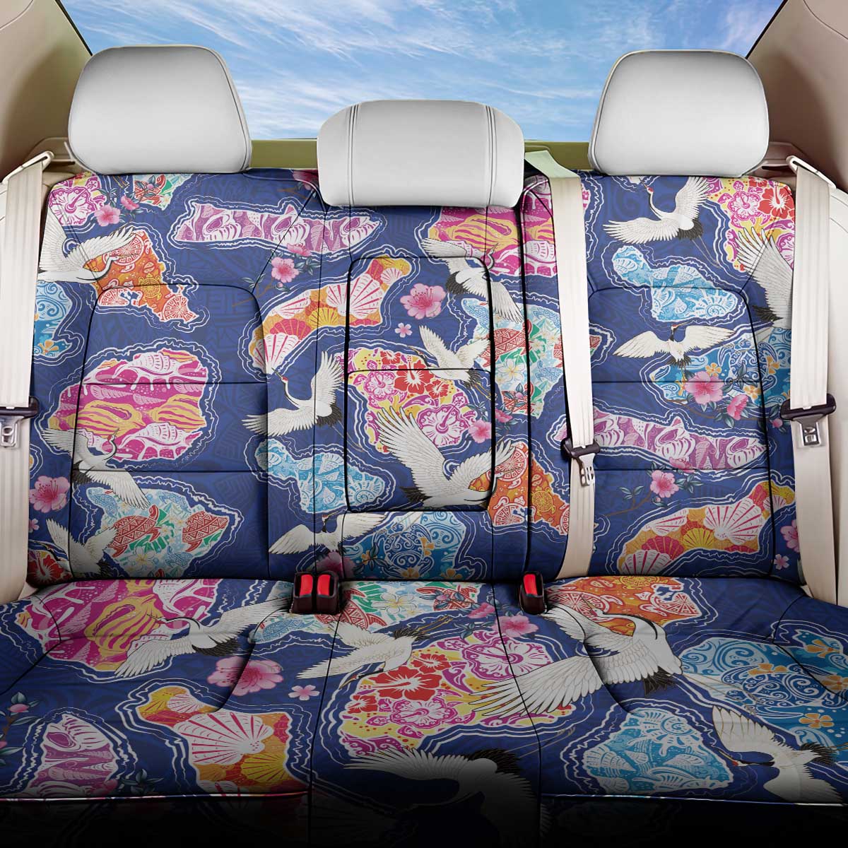 Hawaiian and Japanese Culture Together Back Car Seat Cover Hawaiian Archipelago Shape Sea Animals LT03 One Size Multicolor - Polynesian Pride