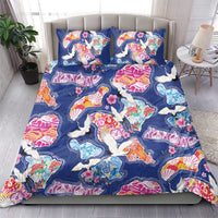 Hawaiian and Japanese Culture Together Bedding Set Hawaiian Archipelago Shape Sea Animals