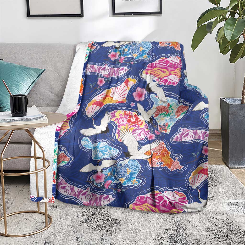 Hawaiian and Japanese Culture Together Blanket Hawaiian Archipelago Shape Sea Animals