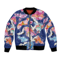 Hawaiian and Japanese Culture Together Bomber Jacket Hawaiian Archipelago Shape Sea Animals