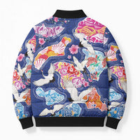 Hawaiian and Japanese Culture Together Bomber Puffer Jacket Hawaiian Archipelago Shape Sea Animals
