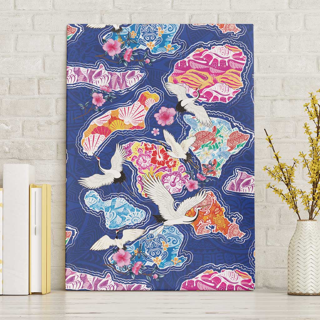 Hawaiian and Japanese Culture Together Canvas Wall Art Hawaiian Archipelago Shape Sea Animals LT03 Without Frame Multicolor - Polynesian Pride
