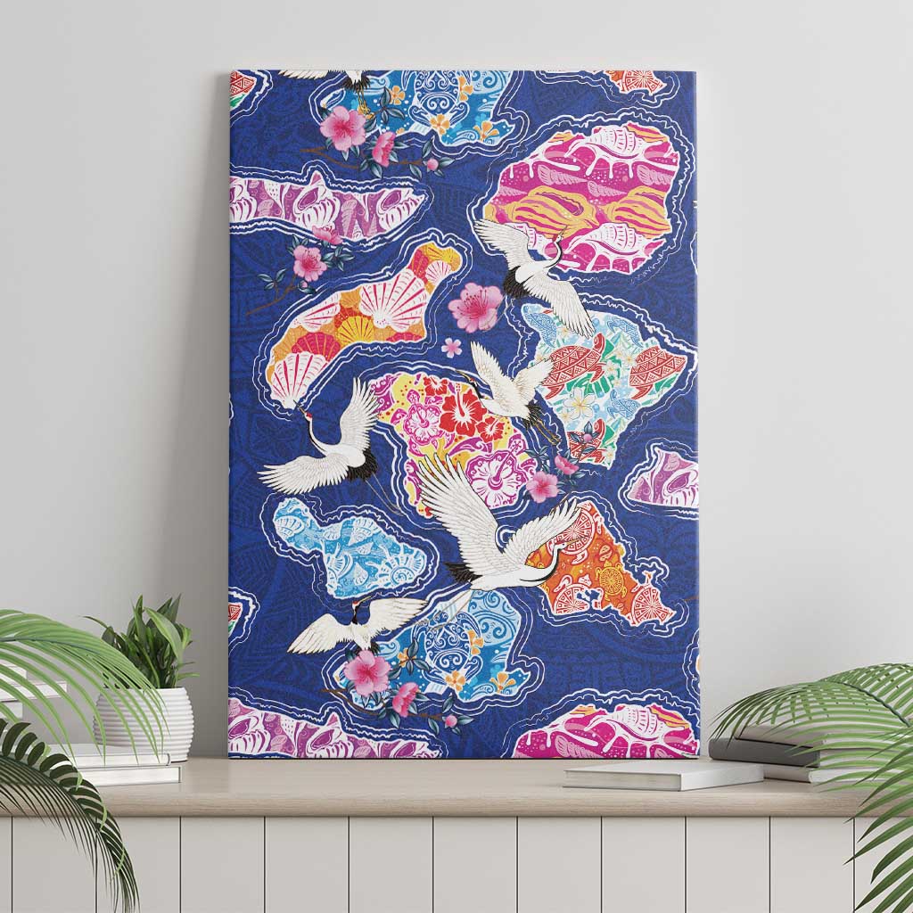 Hawaiian and Japanese Culture Together Canvas Wall Art Hawaiian Archipelago Shape Sea Animals LT03 - Polynesian Pride