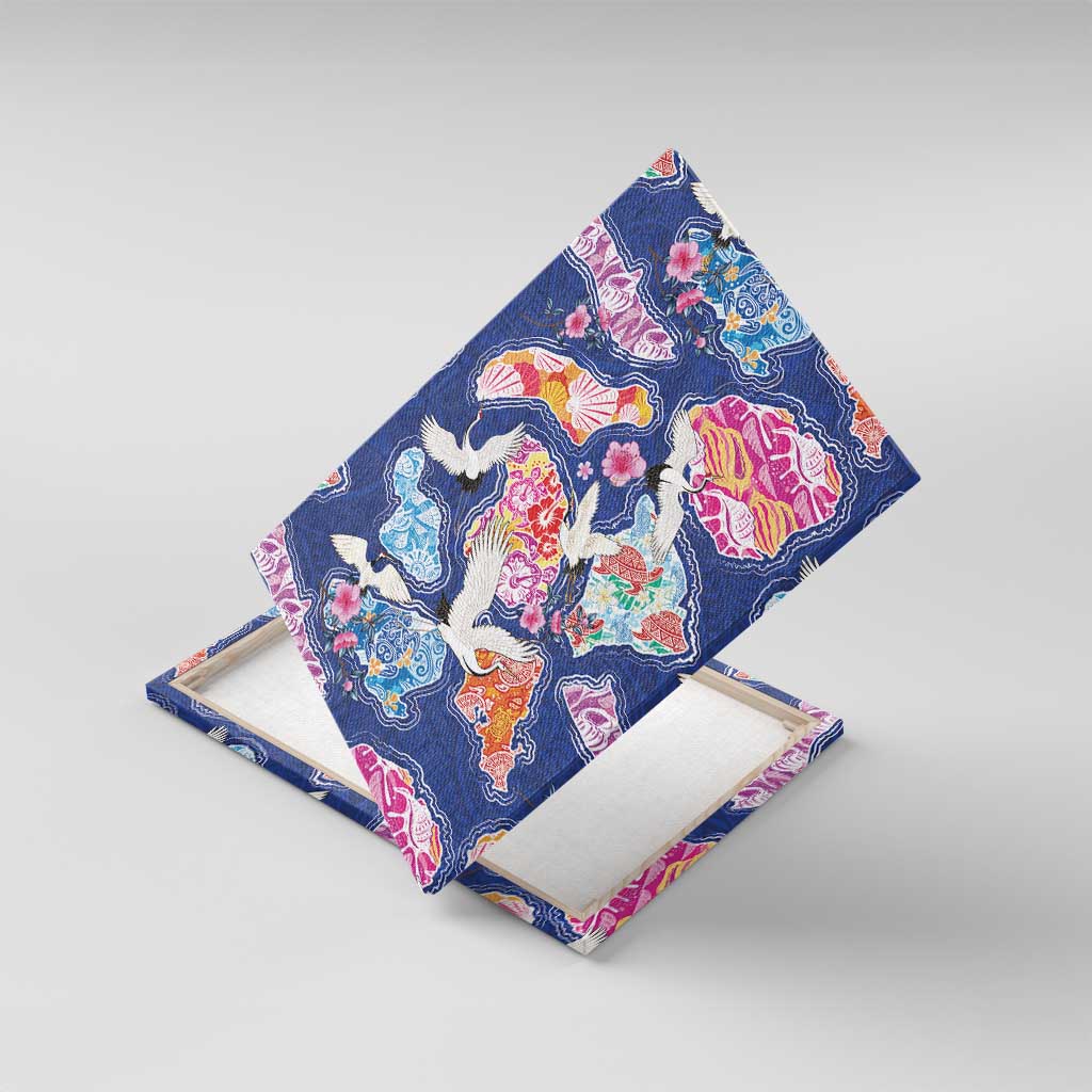 Hawaiian and Japanese Culture Together Canvas Wall Art Hawaiian Archipelago Shape Sea Animals LT03 With Frame Multicolor - Polynesian Pride