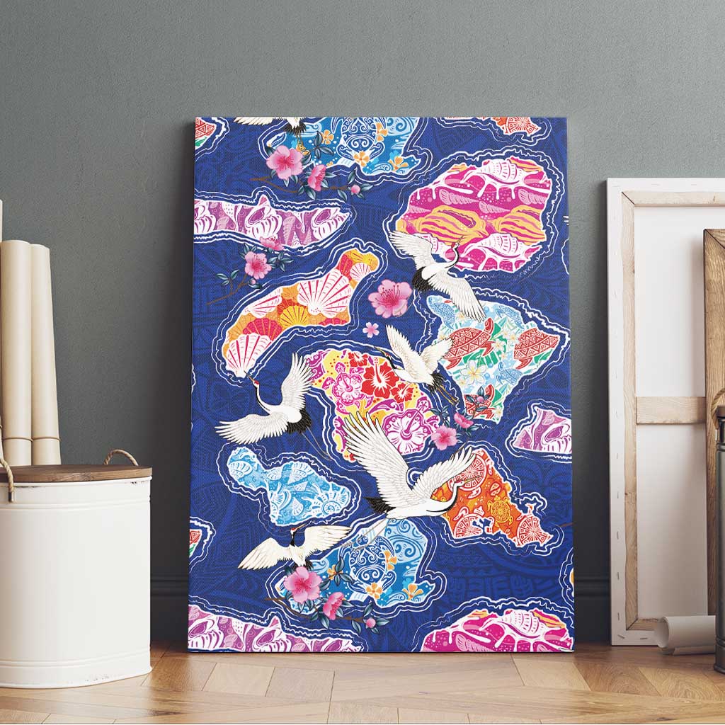 Hawaiian and Japanese Culture Together Canvas Wall Art Hawaiian Archipelago Shape Sea Animals LT03 - Polynesian Pride