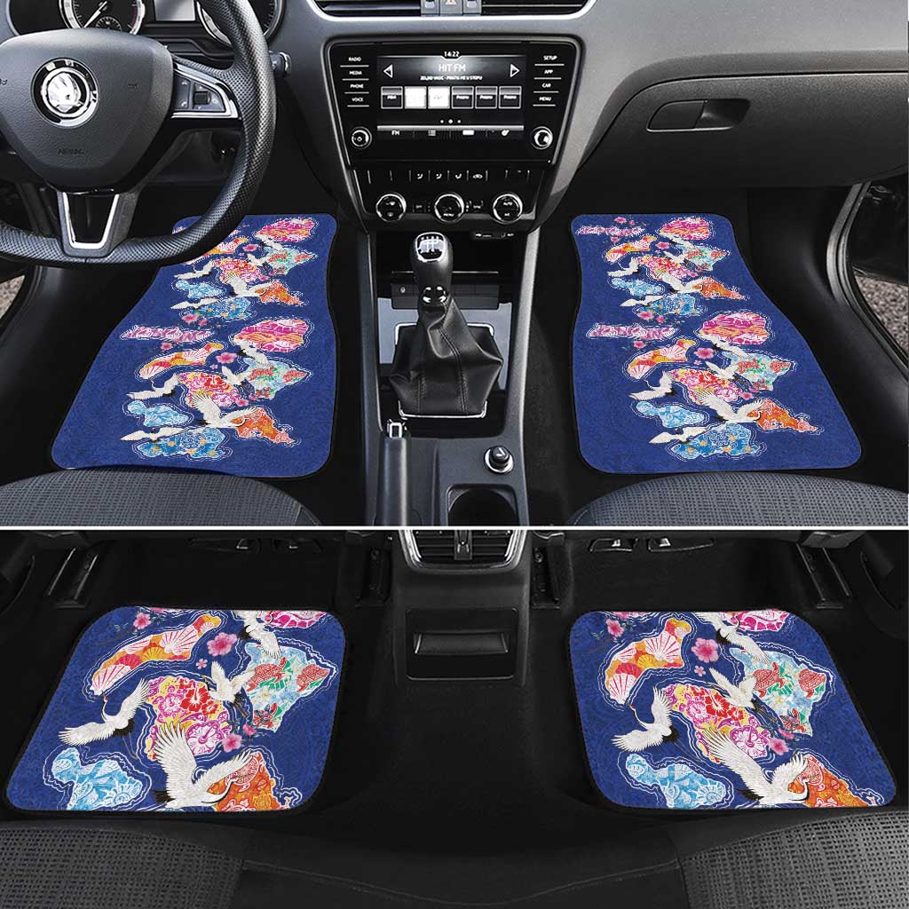 Hawaiian and Japanese Culture Together Car Mats Hawaiian Archipelago Shape Sea Animals LT03 Set 4pcs Multicolor - Polynesian Pride