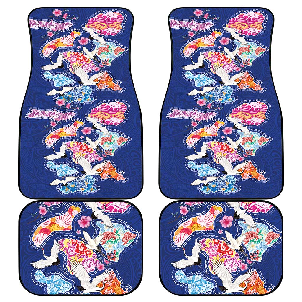 Hawaiian and Japanese Culture Together Car Mats Hawaiian Archipelago Shape Sea Animals LT03 - Polynesian Pride