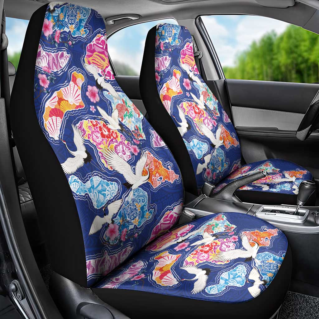 Hawaiian and Japanese Culture Together Car Seat Cover Hawaiian Archipelago Shape Sea Animals LT03 - Polynesian Pride