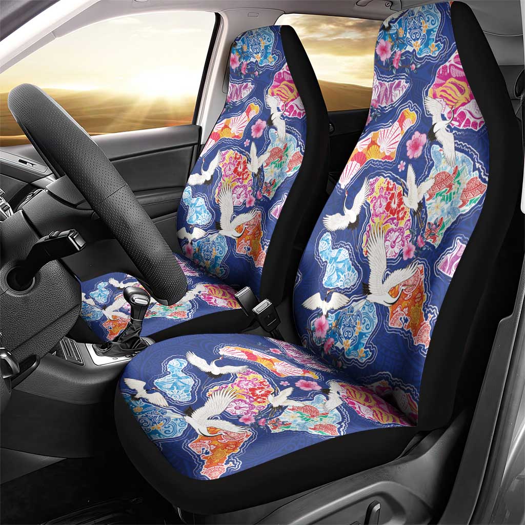 Hawaiian and Japanese Culture Together Car Seat Cover Hawaiian Archipelago Shape Sea Animals LT03 - Polynesian Pride