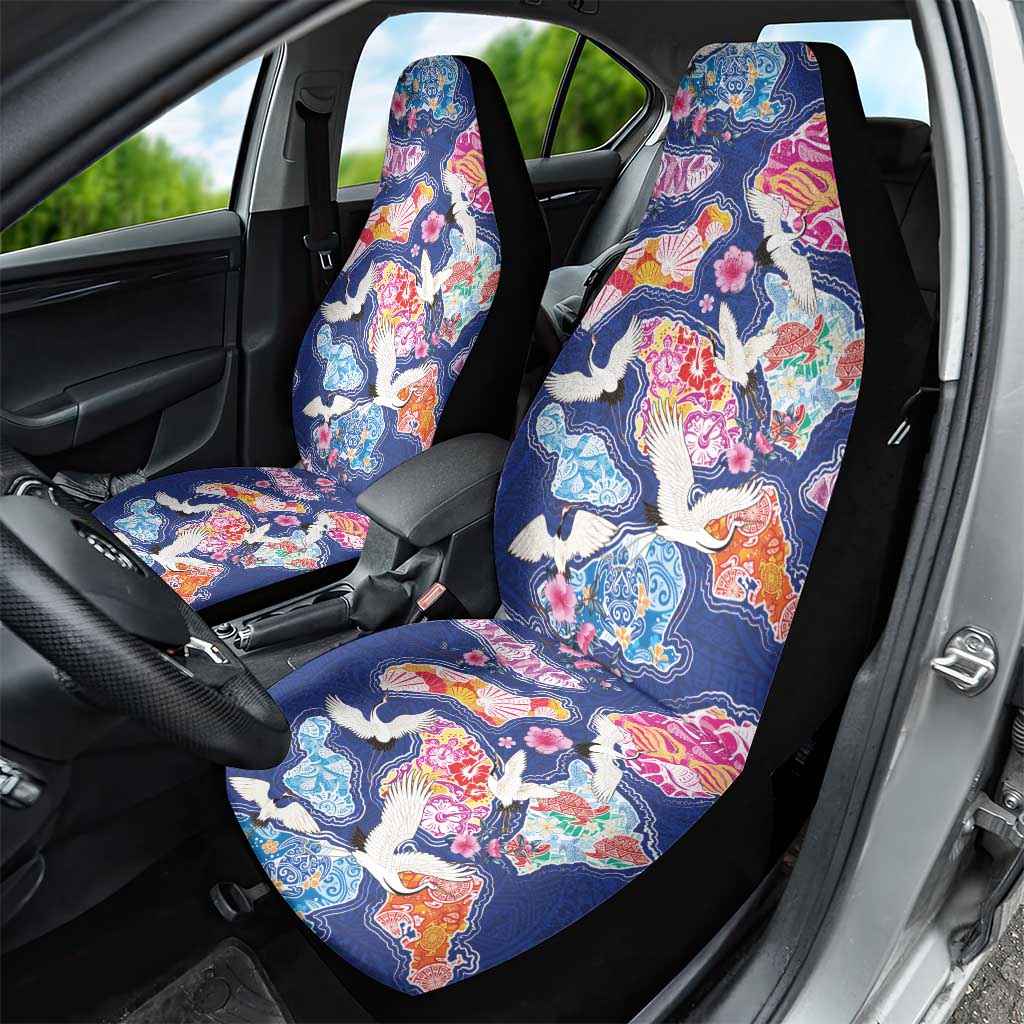 Hawaiian and Japanese Culture Together Car Seat Cover Hawaiian Archipelago Shape Sea Animals LT03 - Polynesian Pride