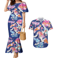 Hawaiian and Japanese Culture Together Couples Matching Mermaid Dress and Hawaiian Shirt Hawaiian Archipelago Shape Sea Animals LT03 Multicolor - Polynesian Pride