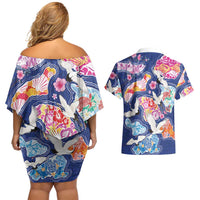 Hawaiian and Japanese Culture Together Couples Matching Off Shoulder Short Dress and Hawaiian Shirt Hawaiian Archipelago Shape Sea Animals LT03 - Polynesian Pride