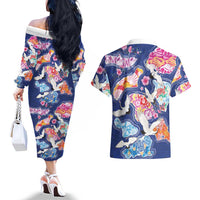 Hawaiian and Japanese Culture Together Couples Matching Off The Shoulder Long Sleeve Dress and Hawaiian Shirt Hawaiian Archipelago Shape Sea Animals LT03 - Polynesian Pride
