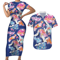 Hawaiian and Japanese Culture Together Couples Matching Short Sleeve Bodycon Dress and Hawaiian Shirt Hawaiian Archipelago Shape Sea Animals LT03 Multicolor - Polynesian Pride