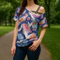 Hawaiian and Japanese Culture Together Cross Shoulder Shirt Hawaiian Archipelago Shape Sea Animals LT03 - Polynesian Pride