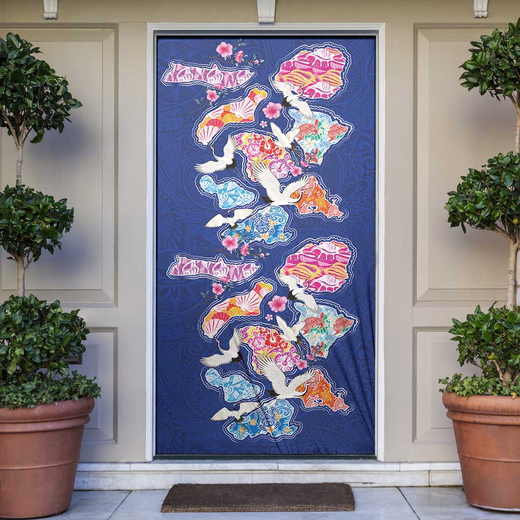 Hawaiian and Japanese Culture Together Door Cover Hawaiian Archipelago Shape Sea Animals LT03 Multicolor - Polynesian Pride