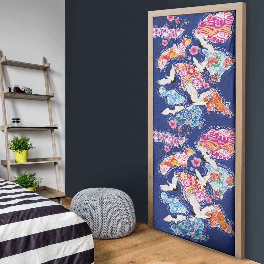 Hawaiian and Japanese Culture Together Door Cover Hawaiian Archipelago Shape Sea Animals LT03 - Polynesian Pride