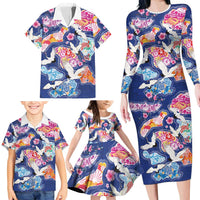 Hawaiian and Japanese Culture Together Family Matching Long Sleeve Bodycon Dress and Hawaiian Shirt Hawaiian Archipelago Shape Sea Animals LT03 - Polynesian Pride