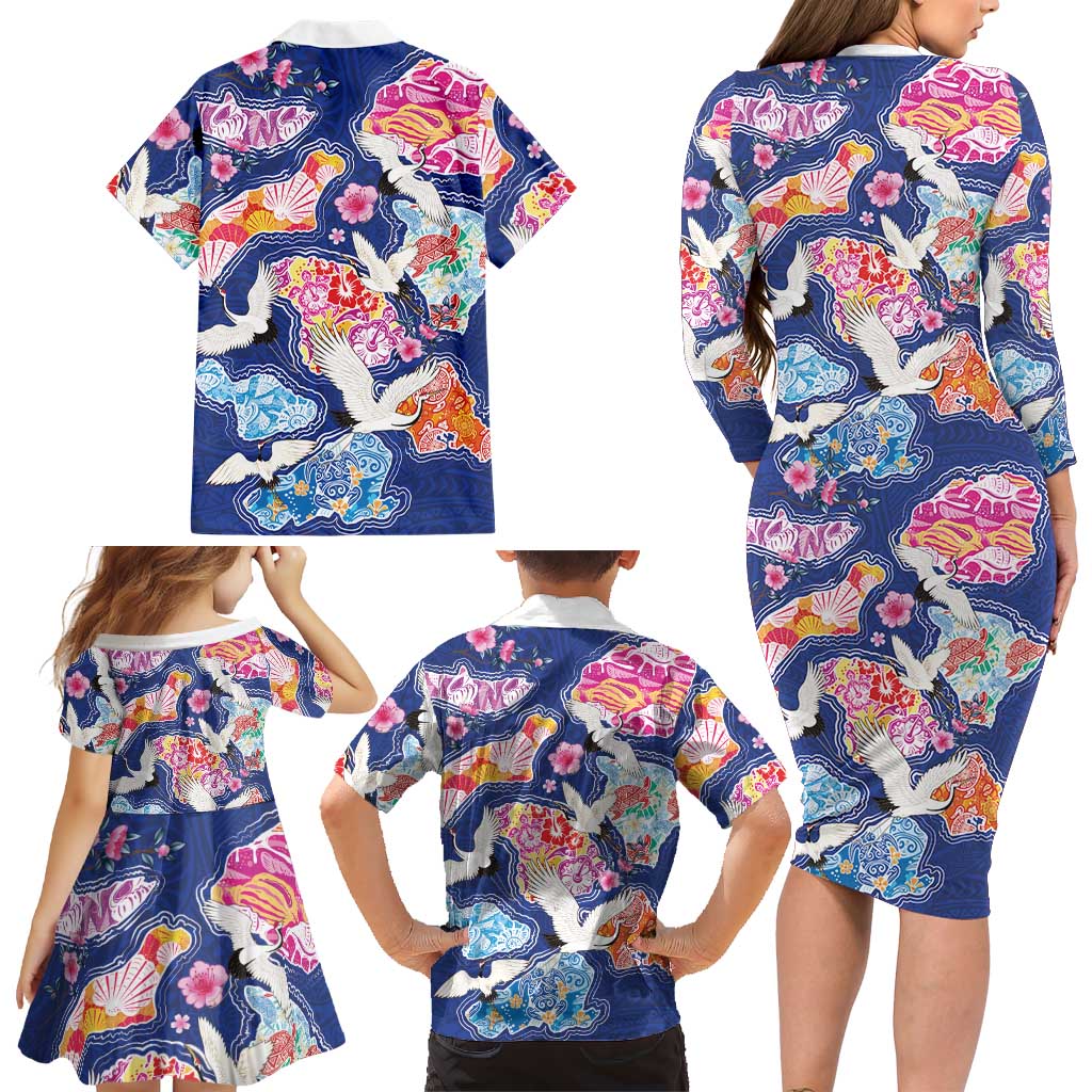 Hawaiian and Japanese Culture Together Family Matching Long Sleeve Bodycon Dress and Hawaiian Shirt Hawaiian Archipelago Shape Sea Animals LT03 - Polynesian Pride