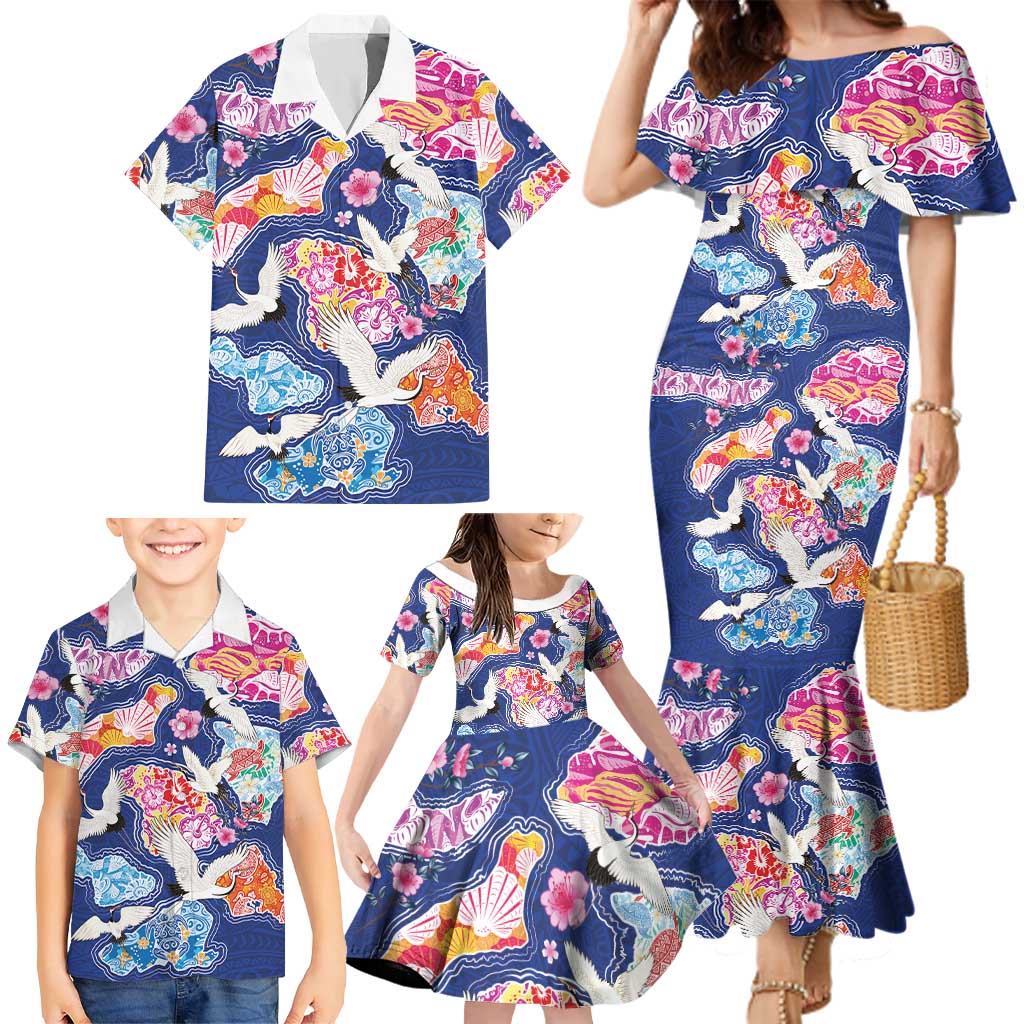 Hawaiian and Japanese Culture Together Family Matching Mermaid Dress and Hawaiian Shirt Hawaiian Archipelago Shape Sea Animals LT03 - Polynesian Pride