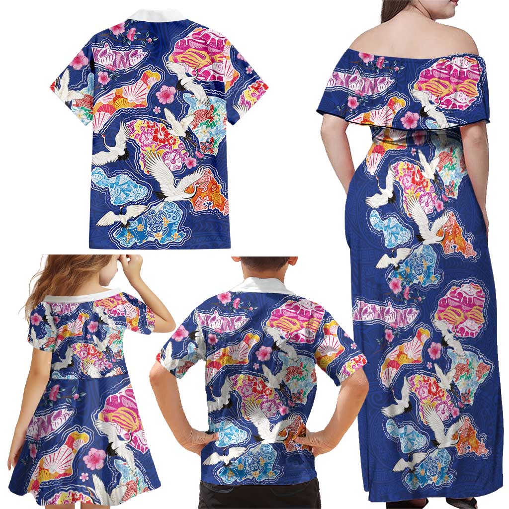 Hawaiian and Japanese Culture Together Family Matching Off Shoulder Maxi Dress and Hawaiian Shirt Hawaiian Archipelago Shape Sea Animals LT03 - Polynesian Pride