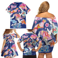 Hawaiian and Japanese Culture Together Family Matching Off Shoulder Short Dress and Hawaiian Shirt Hawaiian Archipelago Shape Sea Animals LT03 - Polynesian Pride