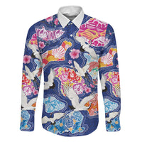 Hawaiian and Japanese Culture Together Family Matching Off Shoulder Short Dress and Hawaiian Shirt Hawaiian Archipelago Shape Sea Animals LT03 Dad's Shirt - Long Sleeve Multicolor - Polynesian Pride