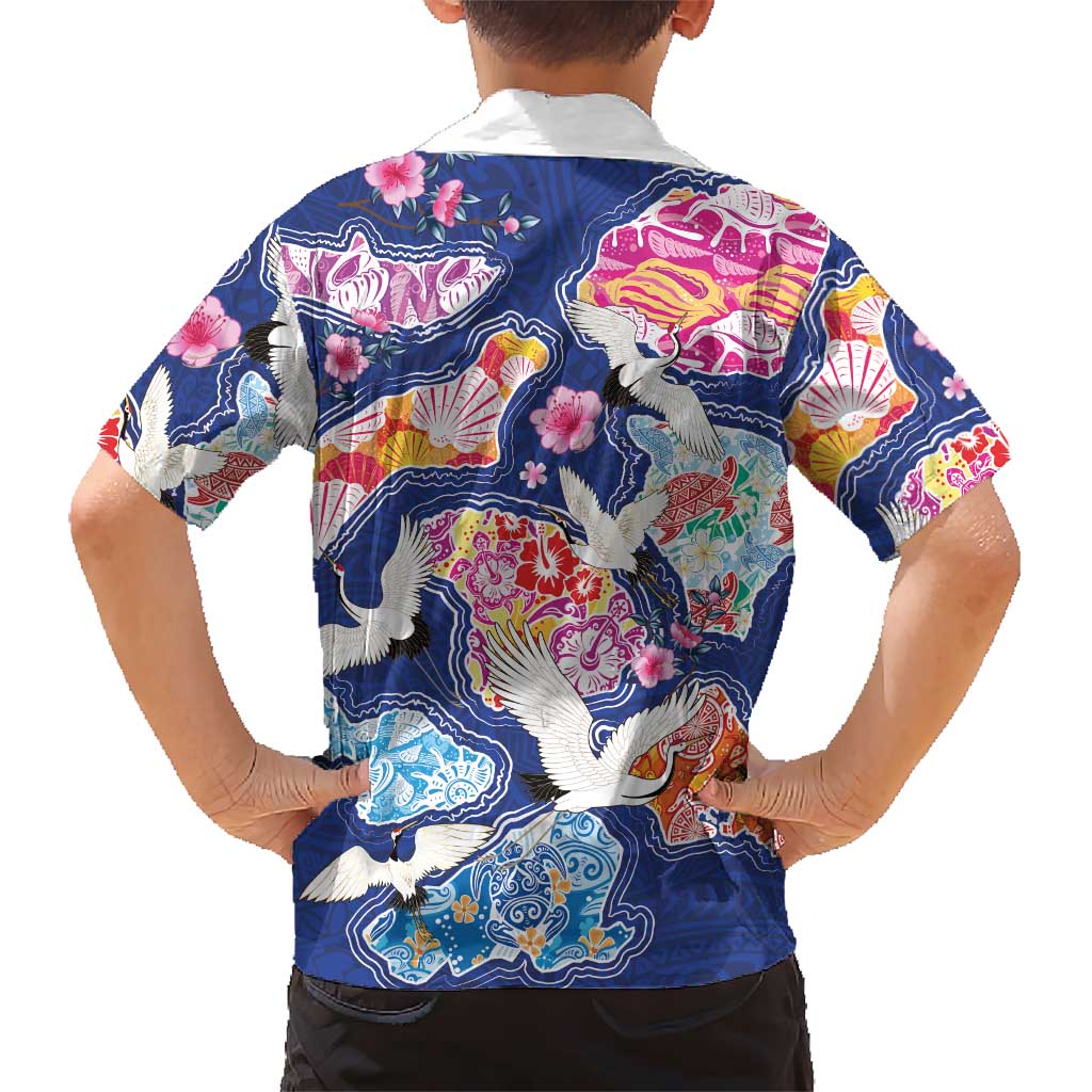 Hawaiian and Japanese Culture Together Family Matching Short Sleeve Bodycon Dress and Hawaiian Shirt Hawaiian Archipelago Shape Sea Animals LT03 - Polynesian Pride