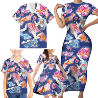 Hawaiian and Japanese Culture Together Family Matching Short Sleeve Bodycon Dress and Hawaiian Shirt Hawaiian Archipelago Shape Sea Animals LT03 - Polynesian Pride