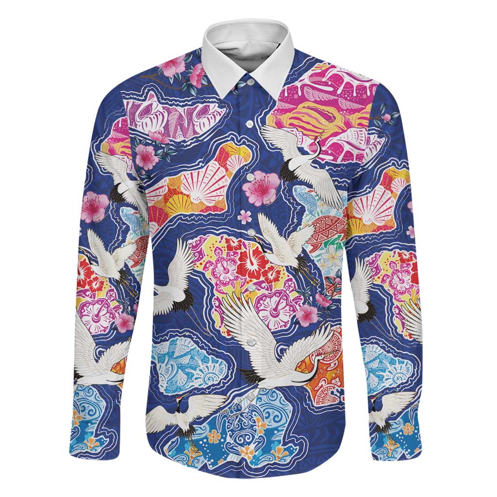 Hawaiian and Japanese Culture Together Family Matching Short Sleeve Bodycon Dress and Hawaiian Shirt Hawaiian Archipelago Shape Sea Animals LT03 Dad's Shirt - Long Sleeve Multicolor - Polynesian Pride