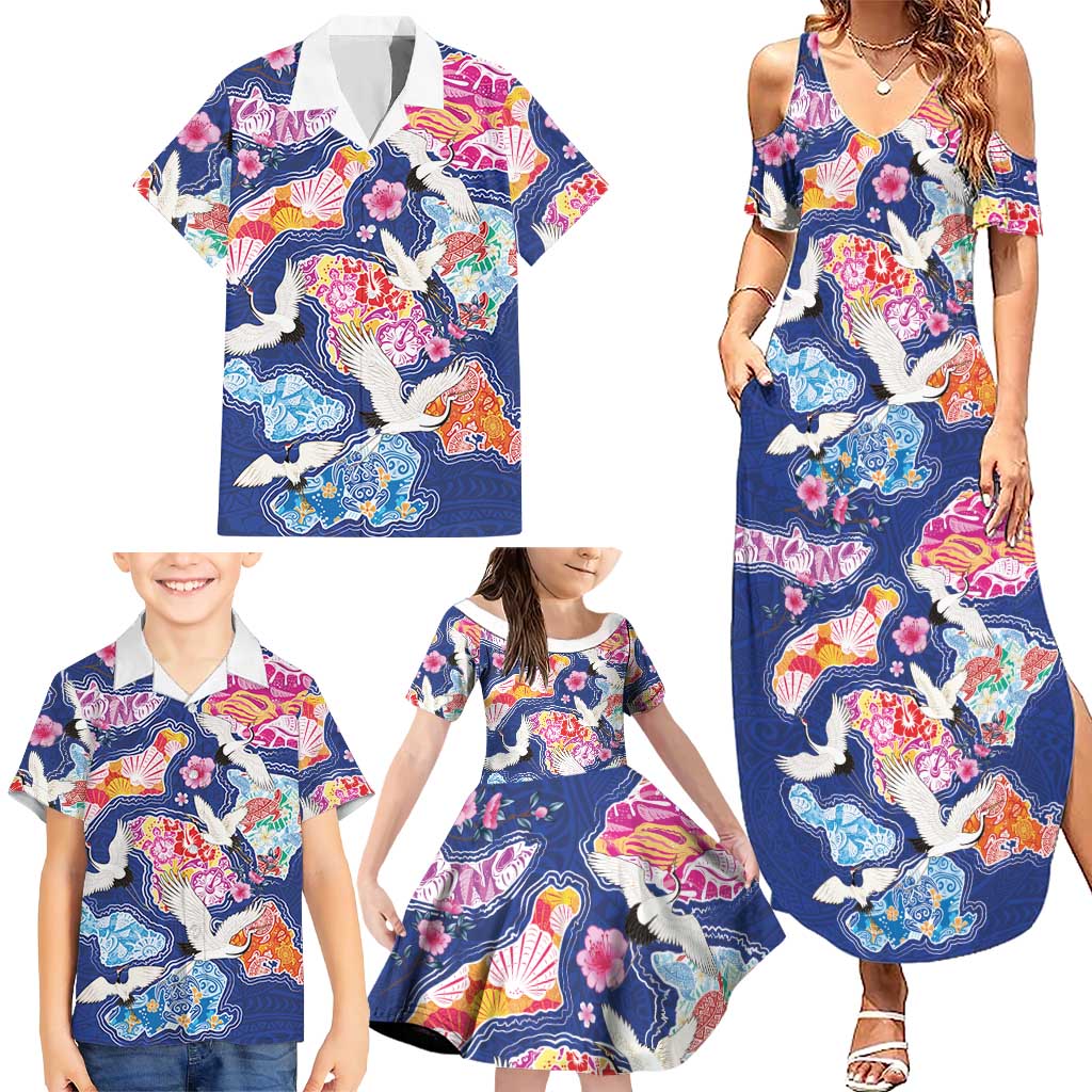 Hawaiian and Japanese Culture Together Family Matching Summer Maxi Dress and Hawaiian Shirt Hawaiian Archipelago Shape Sea Animals LT03 - Polynesian Pride
