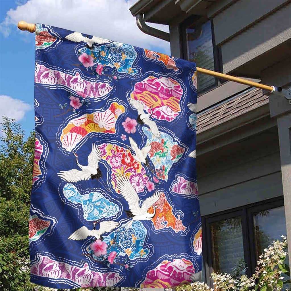 Hawaiian and Japanese Culture Together Garden Flag Hawaiian Archipelago Shape Sea Animals LT03 - Polynesian Pride