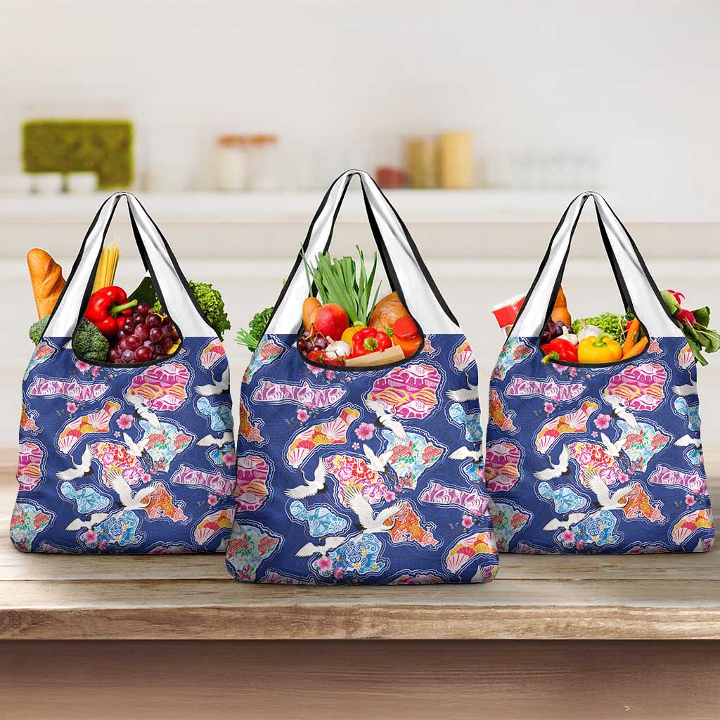 Hawaiian and Japanese Culture Together Grocery Bag Hawaiian Archipelago Shape Sea Animals LT03 3-pack One Size Multicolor - Polynesian Pride