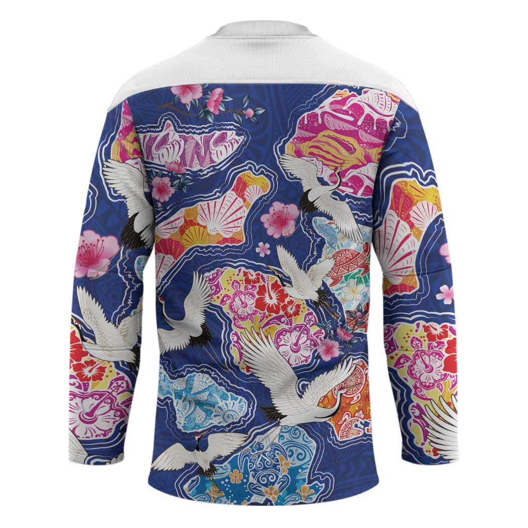 Hawaiian and Japanese Culture Together Hockey Jersey Hawaiian Archipelago Shape Sea Animals LT03 - Polynesian Pride